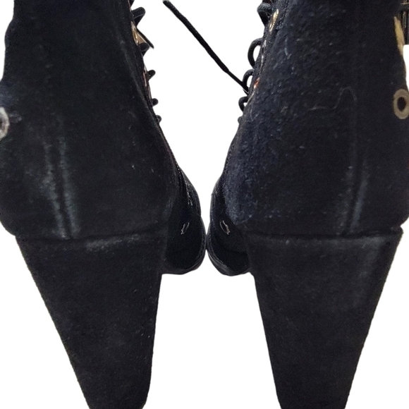 Seychelles Black Suede Platform Bootie Studded Chunky Heel Lace Up 90s Y2K 8 - Picture 10 of 14